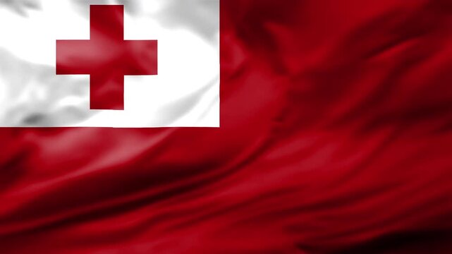 Waving Flag Loop Tonga Tongan National Symbol Red Cross Fabric Close Up National Symbol