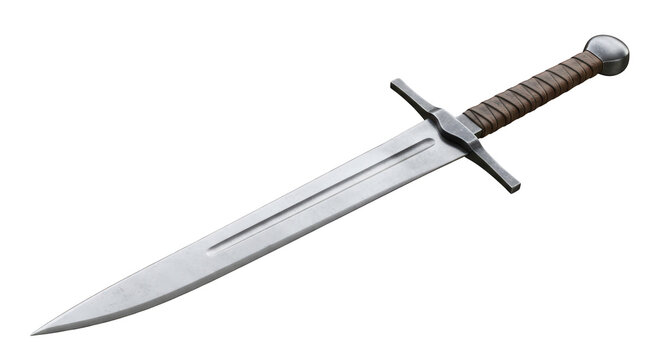 Medieval steel longsword sword blade with crossguard isolated on white