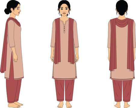 South Asian woman character design sheet or 2d Animtion