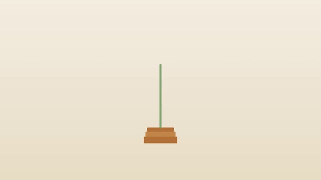 Minimalist 2 d animation of stacked wooden blocks on a vertical pole for educational or logic puzzle concepts 4k
