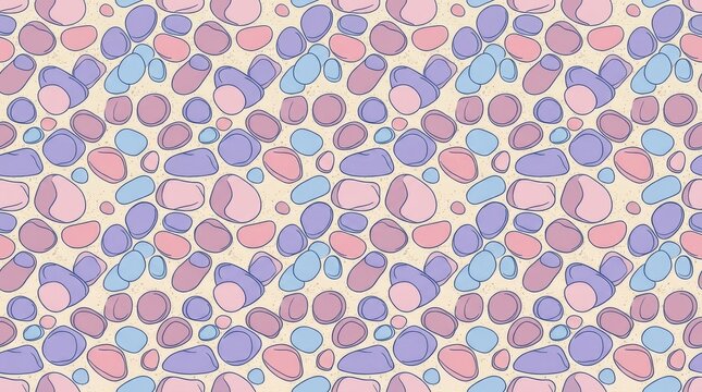 Seamless flat design pattern of smooth multicolored beach stones in soft pastel tones