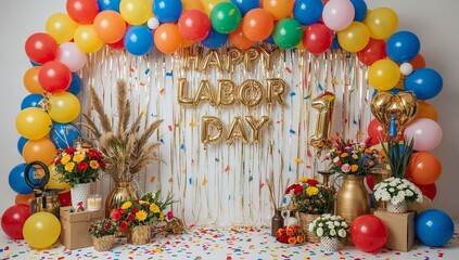 Fototapeta premium Colorful Decorations and Balloons for Labor Day Celebration in a Party Setting
