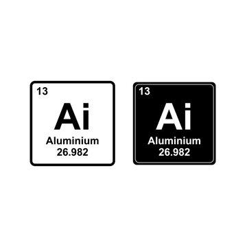 Aluminium periodic table element icons, chemical symbol Al with atomic number 13 and weight 26.982, minimalist black and white science graphics for chemistry education and labs.