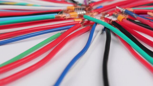 Color insulated copper electrical wiring wires for electrical switchboard assembly. 