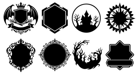 Decorative halloween frames and emblem templates featuring spooky themes for greeting cards and posters. © Pixel Forge Studio
