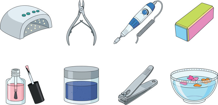 Professional Manicure and Pedicure Tools Vector Set for Nail Salon Equipment Isolated on White Background