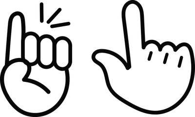 Fototapeta premium Two black outline hands one knocking one pointing finger gesture