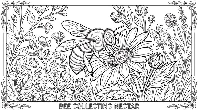 Bee Collecting Nectar on Flower image photo