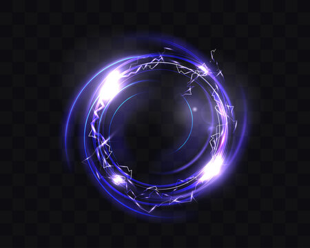 Electric Plasma Portal Ring with Glowing Purple Lightning Energy Circle Isolated on Transparent Background