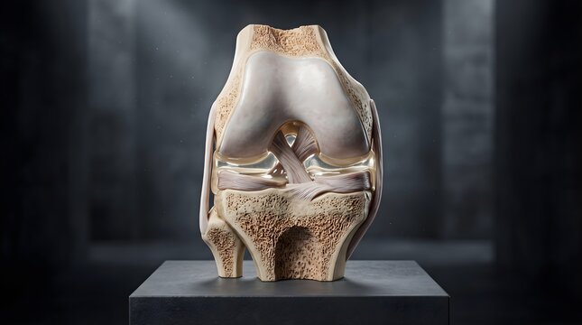 Human Knee Joint Anatomy Model with Ligaments on Pedestal