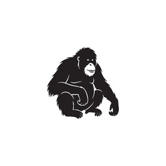 Black gorilla sitting down isolated on white background, Vector, illustration © Emdad
