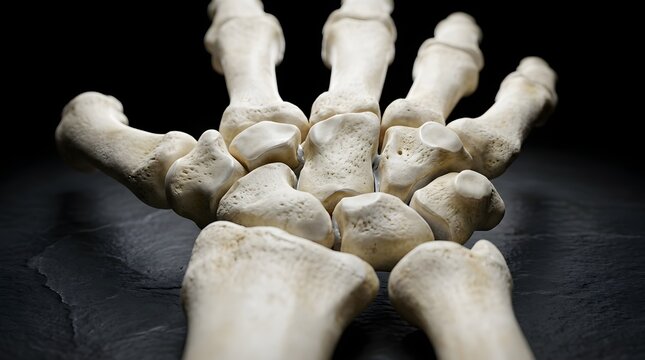 Human Hand and Wrist Skeleton Anatomy Model on Dark Background