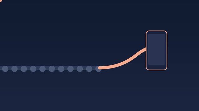 Smartphone charging cable animation: minimalist mobile device power connection concept 4k
