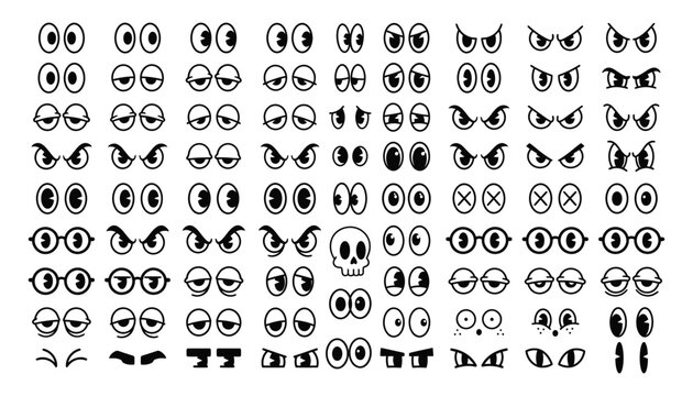A comprehensive collection of cartoon eyes and eyebrow graphics for digital design