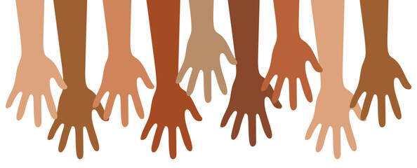Vector Illustration of Diverse Hands Reaching Down Together for Unity, Inclusion and Diversity © sojibadnan354