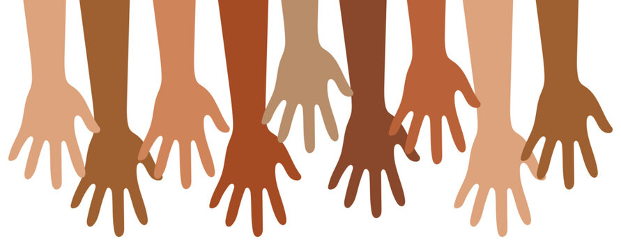 Vector Illustration of Diverse Hands Reaching Down Together for Unity, Inclusion and Diversity