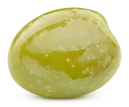 One large green olive isolated on white background. Ripe single berry with clipping path