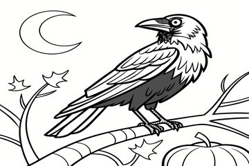 Fototapeta premium coloring page line art the Halloween jackdaw animal black vector