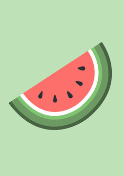 Minimal Flat Watermelon Slice Illustration on Soft Green Background - Summer Fruit Vector Design