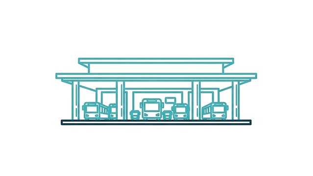 Minimalist Line Art Illustration of a Bus Station Terminal Building