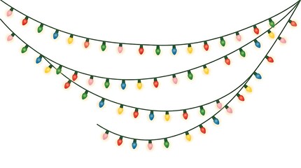 Obraz premium String Of Colorful Christmas Lights On White Background
