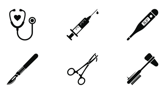 Medical equipment set with stethoscope syringe scalpel and digital thermometer vector illustration.