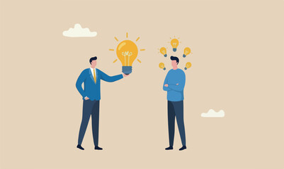 Business idea solution offering mentor give an advice, solution to solve business problem or help sharing creativity idea concept, smart businessman giving lightbulb idea to young employee © Parul