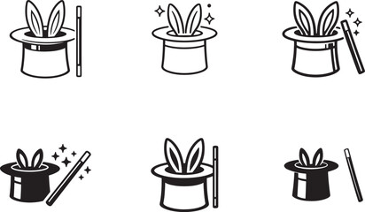 Minimal magician line icon set for illusionist, party service, magic show and entertainment branding. © Mst.Atina
