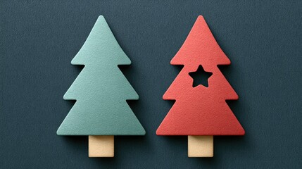 Fototapeta premium Minimalist Christmas Trees: Red and Green Designs on Dark Background