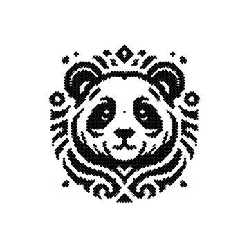 Black and white panda face vector art with intricate patterns