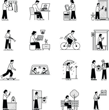 Glyph icons featuring home security, banking, transportation, delivery services, public mobility, and digital payments. 