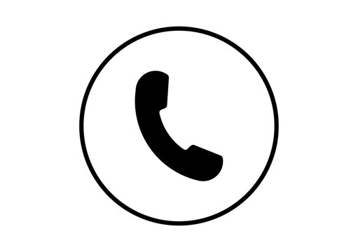 Black phone call support telephone icon inside circle transparent background png file type