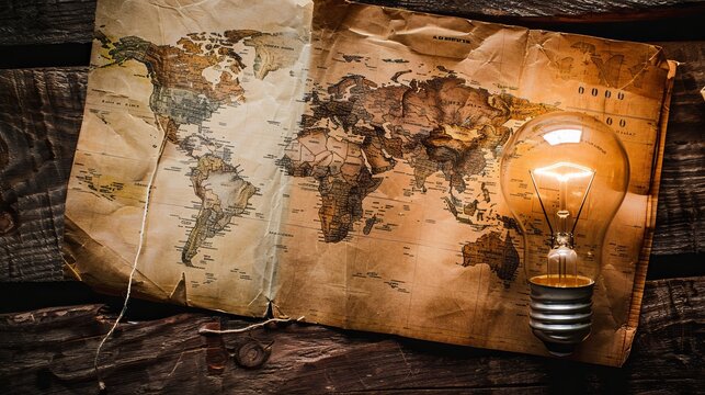 Symbolism of the global energy crisis represented by an abstract light bulb and world map imagery