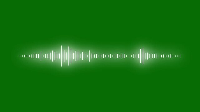 White audio waveform spectrum moving animation on green background, sound wave pattern audio visual waveform, motion graphics of music bar concept, chroma key video editing overlay 4k.