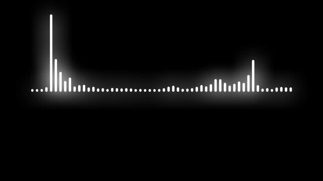 Abstract music audio wave, 4k audio visualizer isolated on black background, neon audio bar black background, sound waveform spectrum animation, white sound waves meter, digital equalizer.