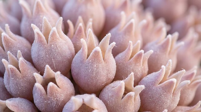 Close up of a lithops plant showcasing its unique textured surface and subtle pink coloration in natural light