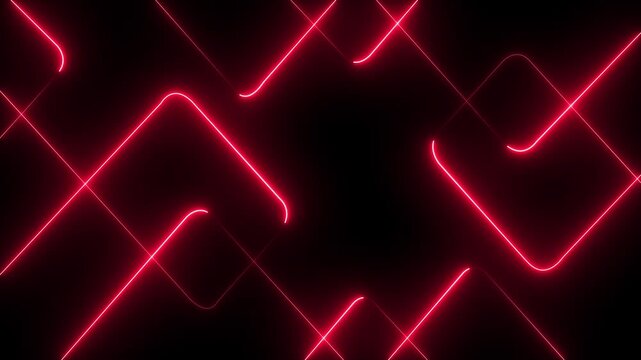 A vibrant abstract background featuring dynamic neon line patterns in shades of red, Neon lights blinking lines moving animation.  red neon line moving on background .