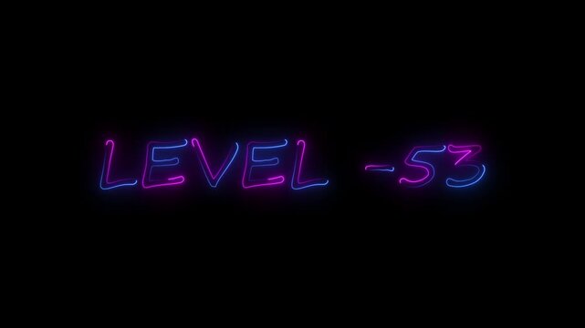 Glowing Neon Level 53 Text with Pink and Blue Light Outline on Black Background, Cyberpunk Stream Overlay Theme, High Tech Interface Rank Milestone Video
