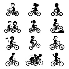 Obraz premium Children riding bicycles set