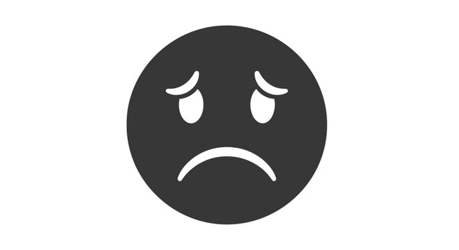 Sad face emoticon with frowning mouth on white background