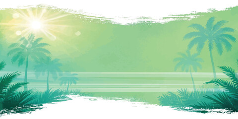 Abstract tropical jungle landscape with palm trees and green sunlight glow tropical sunlight vegetation landscape paradise abstract background sunburst environment botanical refreshing © jr graphics