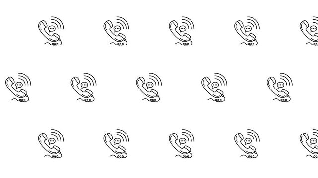 Minimalist telephone icon seamless pattern animation. Line art phone ringing loop on white background