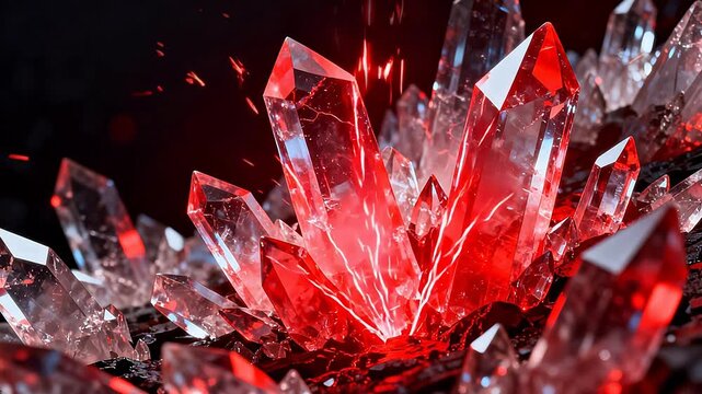 Glowing crystal formations with electric sparks
