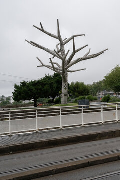Brest, France - June 21, 2026 The contemporary sculpture Arbre Empathique along the waterfront in Brest, Brittany.