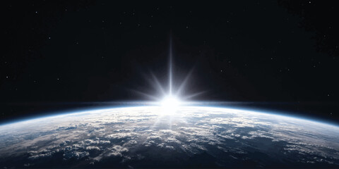 Sunrise over the earth horizon viewed from outer space with atmosphere spaceflight astronomy astrophysics universe spacecraft perspective exploration international celestial brilliant © jr graphics