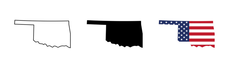 Naklejka na ściany i meble Oklahoma state outline, silhouette and American flag icon set