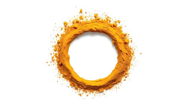 Turmeric powder circle arrangement on white background minimalist spice illustration