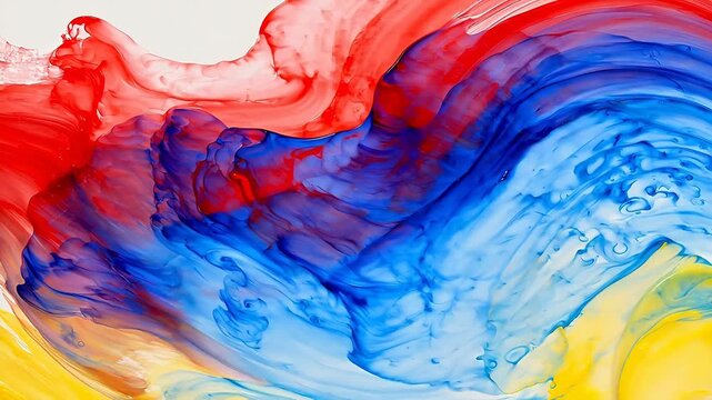 Abstract painting with flowing red blue and yellow colors