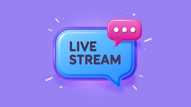 Live stream, social media, chat bubble, purple background, online communication icon