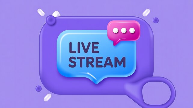 Live stream, social media, chat, streaming icon, purple background